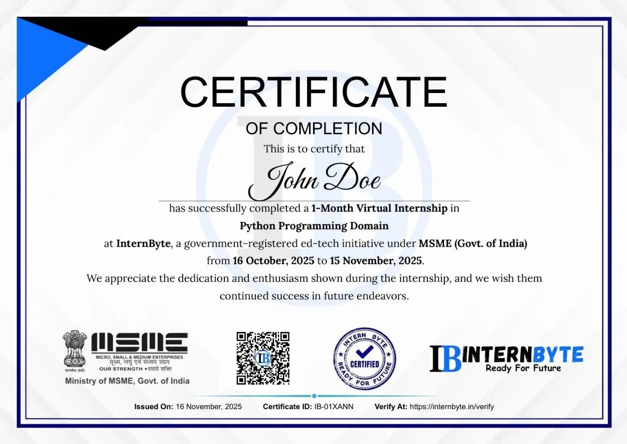 Sample Internship Certificate